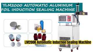 Kontinuierlicher Induktionsfolienversiegler LM2000, der durchsichtige PET-Behälter mit Aluminiumfolie versiegelt